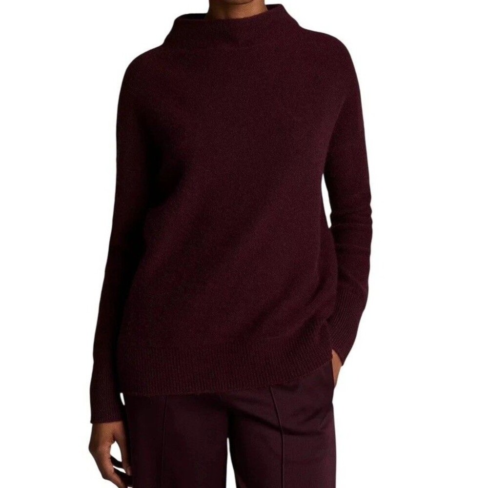 Vince 100%Cashmere Cowl Mock Neck Sweater Burgundy Red Wine Women’s Large knit
